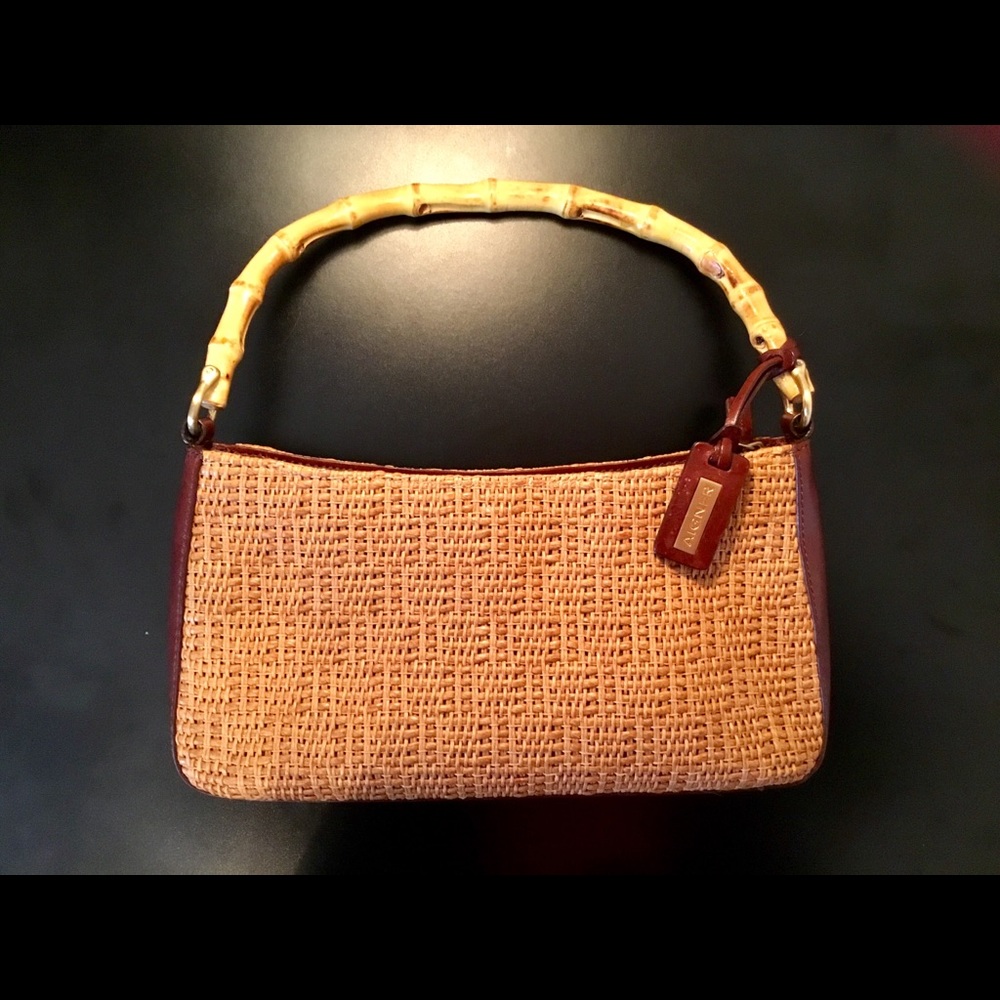 Etienne Aigner Leather Bamboo Handle Woven Purse